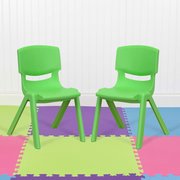 FLASH FURNITURE Green Plastic Stackable School Chair with 12" Seat Height, PK2 2-YU-YCX-001-GREEN-GG